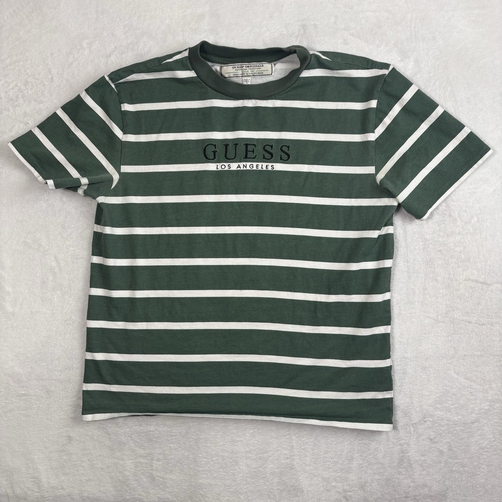 Guess Originals Striped Short Sleeve Green‎ Shirt Embroidered Men's S Oversized